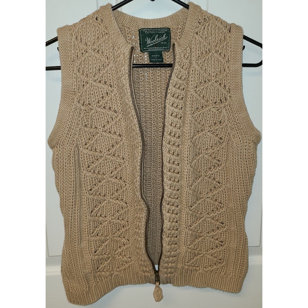 Woolrich Woman's Sz Sm Full Zip Brown Cable Knit Sweater Vest Brown Grandmacore - Picture 2 of 8
